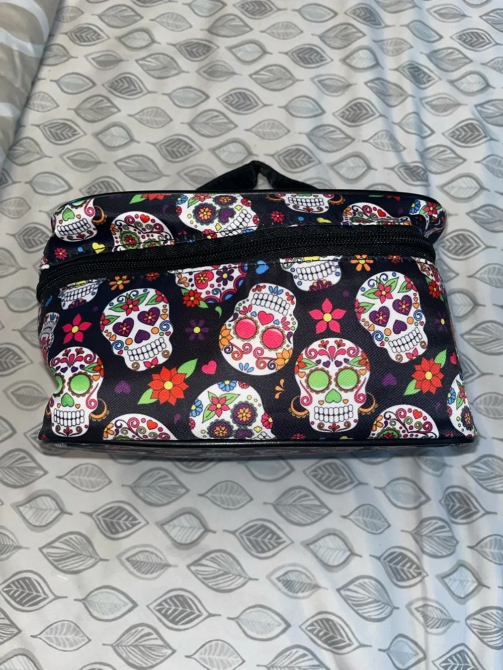 Source Unknown Black Sugar Skull Cosmetic Bag with Multicolor Accents